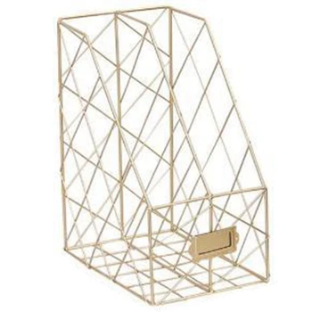

Gold Grid Iron Storage Rack Household Desktop Book Magazine Finishing Shelf Metal Creative Simple Office File Management Case