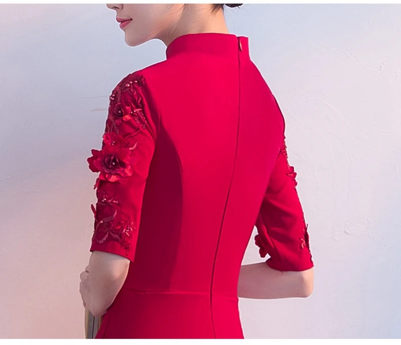 Китайское свадебное платье cheongsam вечернее платье юбка женская Банкетная осенняя и зимняя красная Свадебная Современная обычно ноская