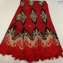 Африканский гипюр французский тюль кружева ткани с камнями ткань с вышивкой кружевные материалы 5 ярдов для Свадебная вечеринка платье