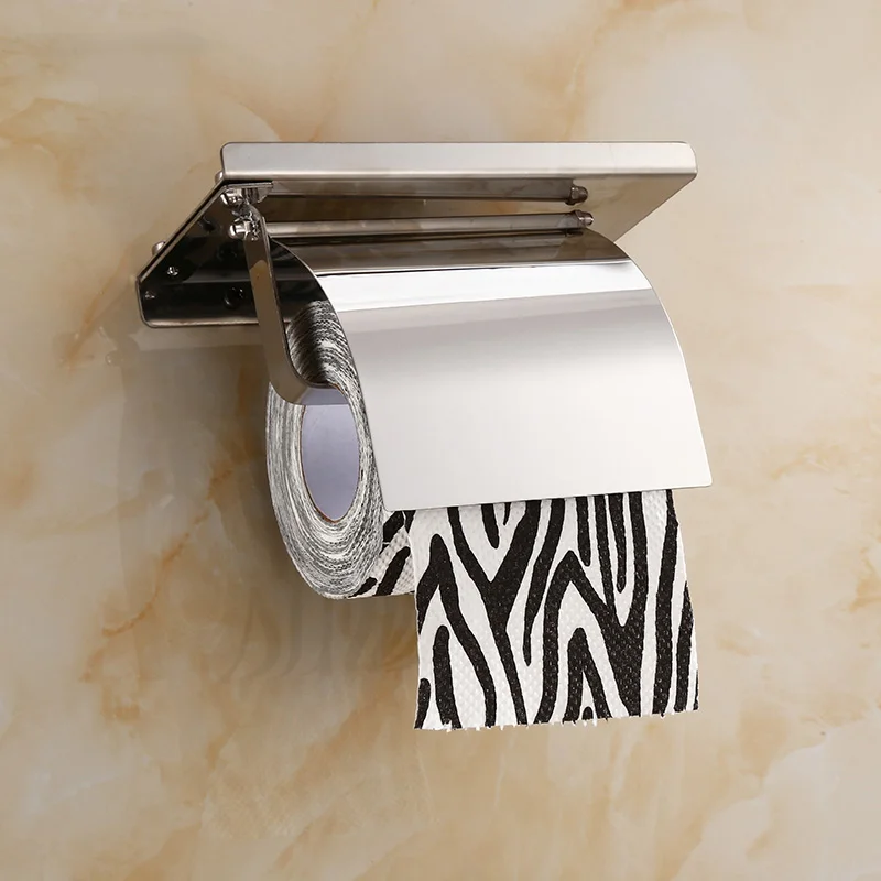 

Concise Wall Mount Toilet Paper Holder Bathroom Fixture Stainless Steel Roll Paper Holders with Phone Shelf