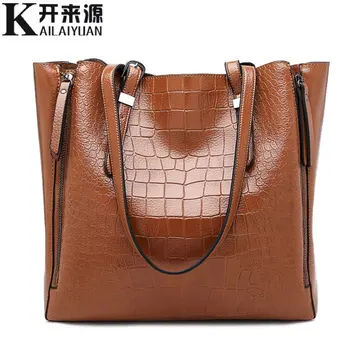 

100% Genuine leather Women handbags 2020 New Fashion one shoulder portable ladies big bag multi-function crocodile pattern