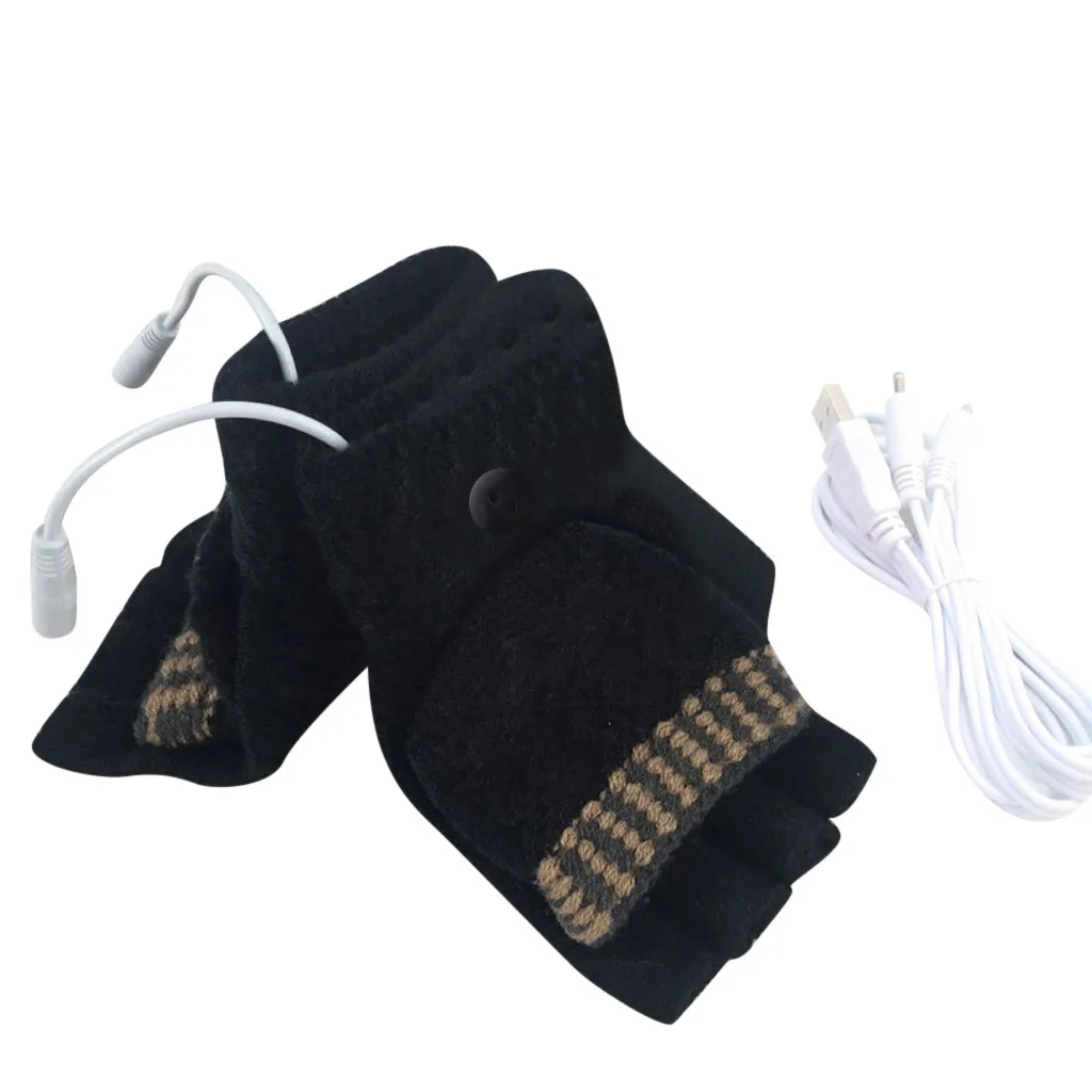 Перчатки для женщин и мужчин, Теплая эластичная вязаная рукавица с Usb подогревом, зимние теплые перчатки для рук, теплые перчатки, вязаные крючком, толстые перчатки