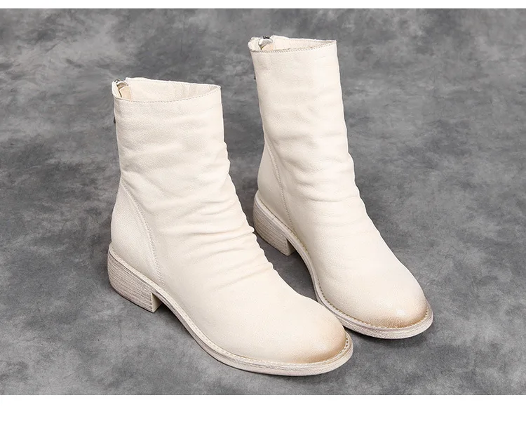 Women Mid Calf Boots Leather Sheep Shoes Autumn Women Martin Boots Shoe Handmade Genuine Leather Boot Women Height Increasing186
