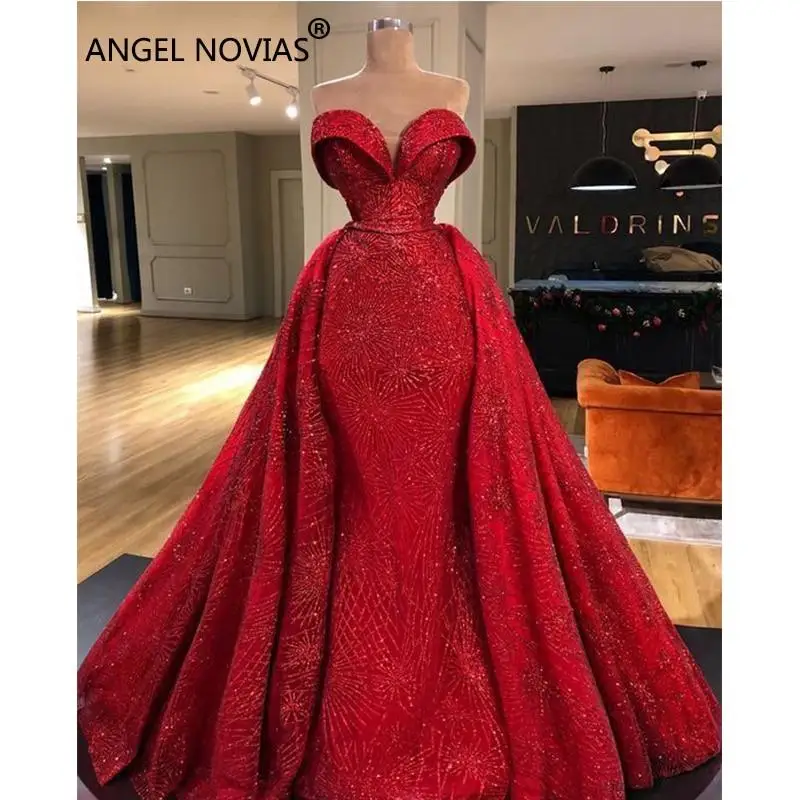 ANGEL NOVIAS Lange Mermaid Rode Abendkleider Arabisch Elegante Avondjurk 2019 Vestido Sirena Largo met Afneembare Rok ANGEL NOVIAS Lange Mermaid Rode Abendkleider Arabisch Elegante Avondjurk 2019 Vestido Sirena Largo met Afneembare Rok