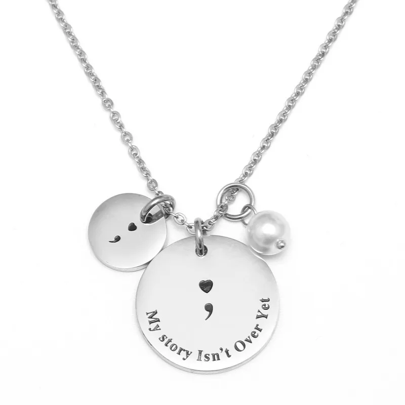 

The Tree of Life Round Necklaces Gift for Women Men Stainless Steel My story isn't over get Courage Pearl Gift Daily Jewelry