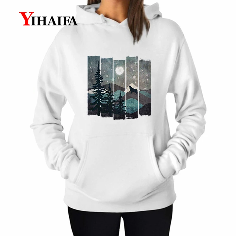 

YIHAIFA Women Hoodies Sweatshirt Harajuku Long Sleeve Snow Scenery Print Creative Graphics Pullover Coat