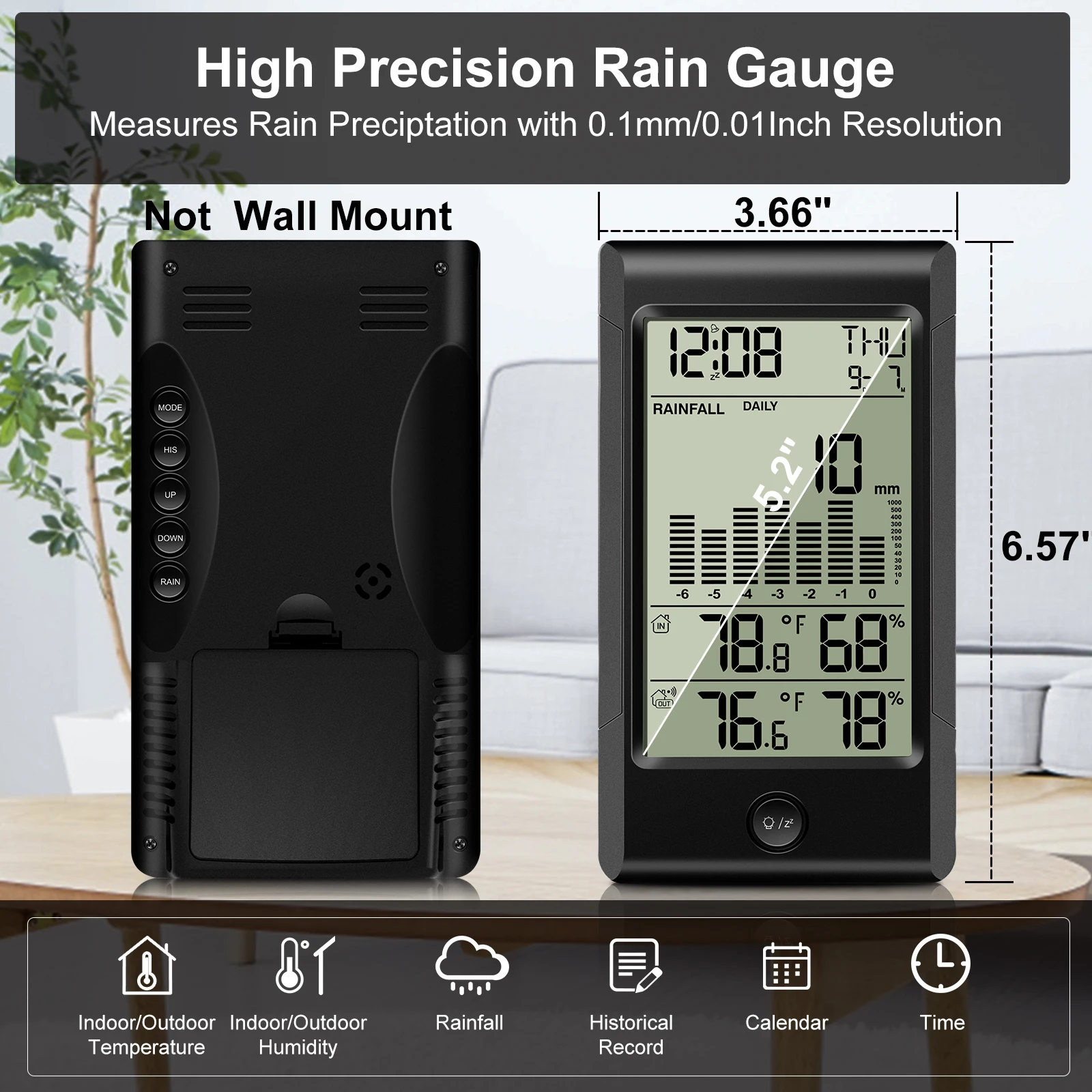 Weather Station Rain Gauge Calendars Alarm Clocks With Temperature And Humidity LED Digital