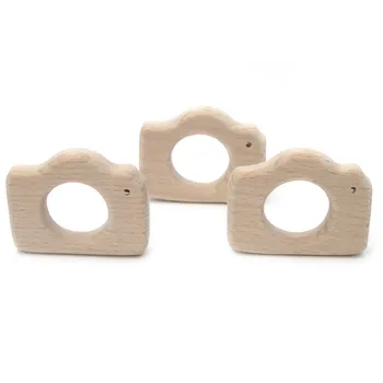 

DIY Cartoon Baby Camera Natural Beech Wooden teether Pacifier Chain 3C Safety Certification Wooden Baby Teether Toys for Newborn