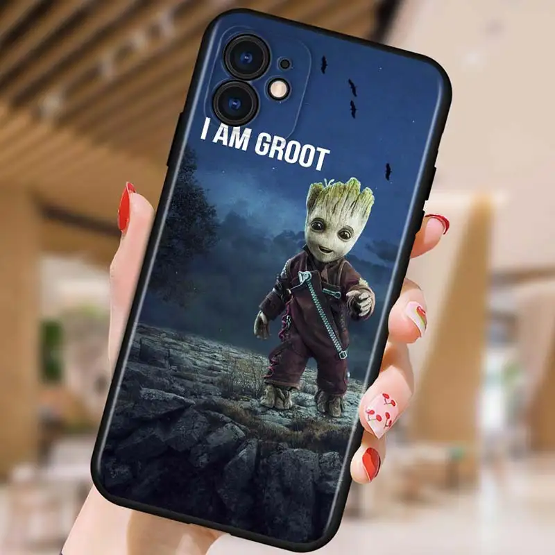 Groot Marvel Avengers for Apple iPhone 12 Pro Max Mini 11 Pro XS Max X XR 6S 6 7 8 Plus 5S SE2020 Soft Black Phone Case best iphone 12 mini case