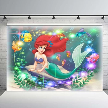 

7x5FT Sparkle Spots Ariel Princess Little Ariel Mermaid Rocks Chair Custom Photo Studio Backdrop Background Vinyl 220cm X 150cm