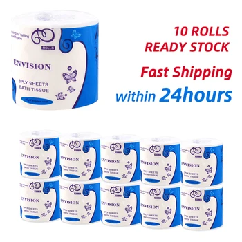 

Fast Shipping 10 Rolls Toilet Paper Roll 3 Layer Toilet Paper Mega Rolls Pack Washroom Kitchen Tissue Paper Towels Ultra-Soft