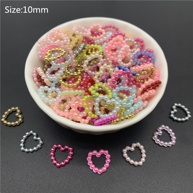 10mm Acrylic Beads Heart Shape Imitation Pearls Flatback For Art Scrapbooking Decoration Beads For Jewelry Making