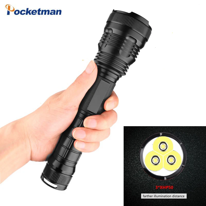 

Fresh 3*XHP50 LED Flashlight High Bright Waterproof Linterna LED Torch Use 18650 or 26650 Rechargerable Battery Best Camping