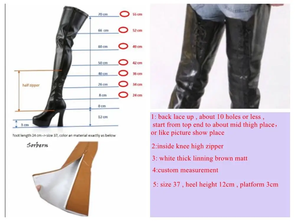 

Sorbern Custom Thick Brown Boots Over The Knee Women Block Heel Crotch Thigh High Boot Platform Shoes Drag Queen Fetish Boots