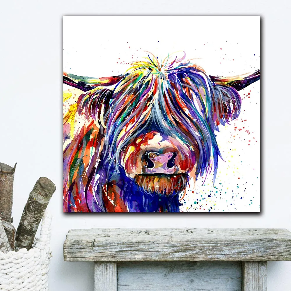Красочная картина Highland Cow художественный постер искусство животных Масляная