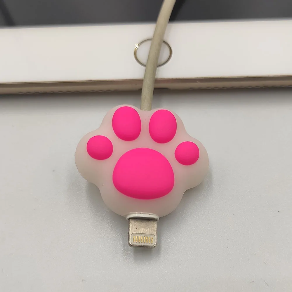 rose red Мультфильм розовый кот лапы защита для кабеля "укус" для оригинального iphone usb кабель мультфильм Органайзер моталки милые животные держатель кабеля - Цвет: rose red