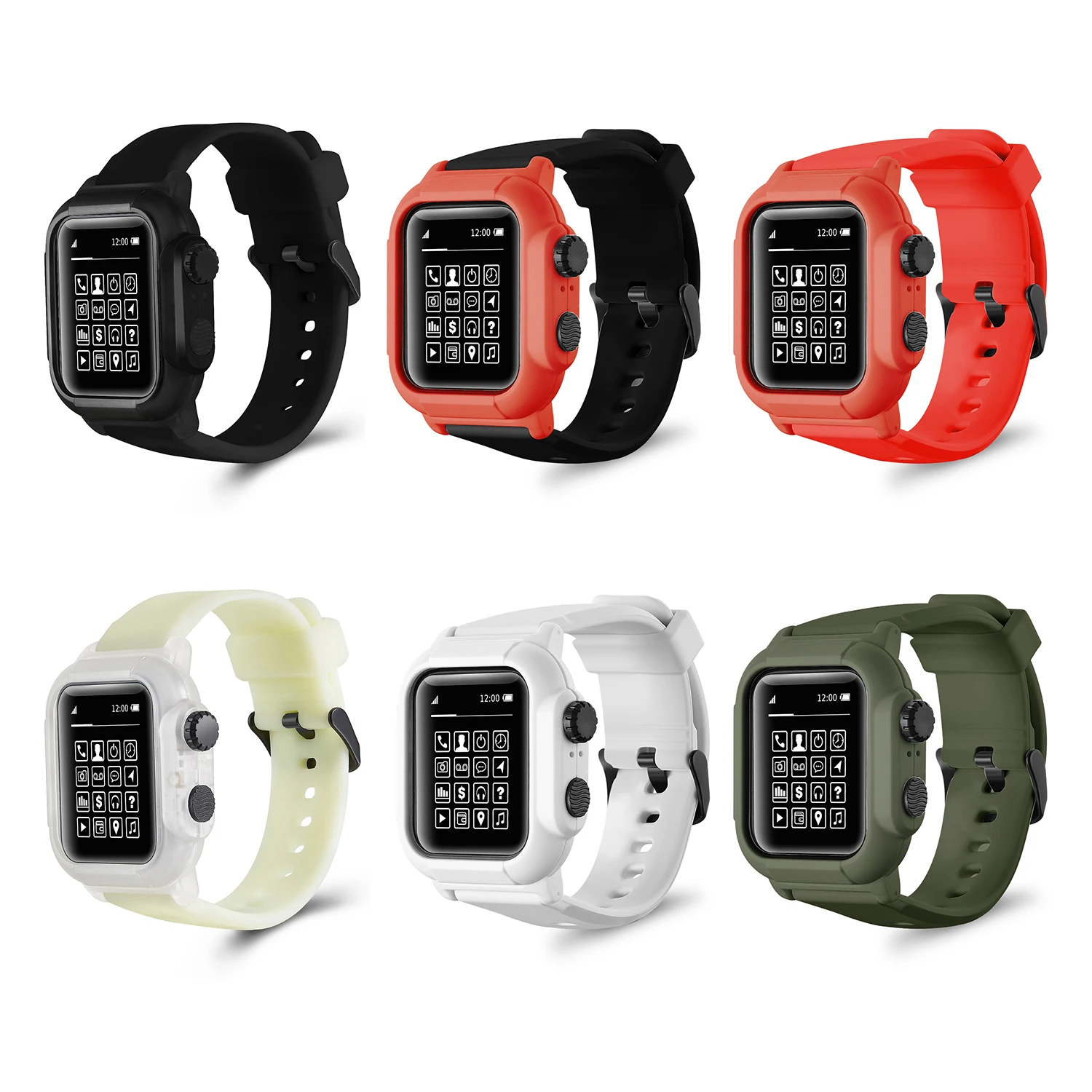 Watch Accessories Apple Watch Screen Protector Case Watch Protective Case Apple Watch Strap IP68 Waterproof Silicone Case Cover with Band Strap For Iwatch Apple Watch Series 8 7 6 5 4 3 2 45mm 42mm 44mm 44 MM Accessories