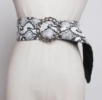 

Women's runway fashion snake skin print pu leather Cummerbunds female Dress Corsets Waistband Belts decoration wide belt R1823