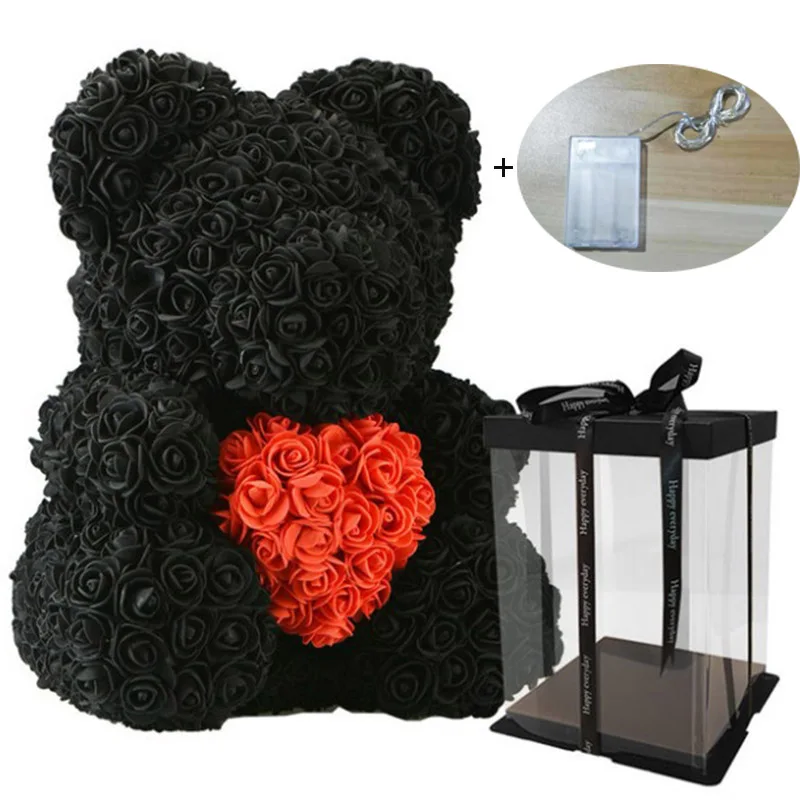 black with box led Горячая 40 см розовый медведь цветы плюшевый медведь домашняя Свадьба со светодиодной подсветкой бесплатные карты - Цвет: black with box led