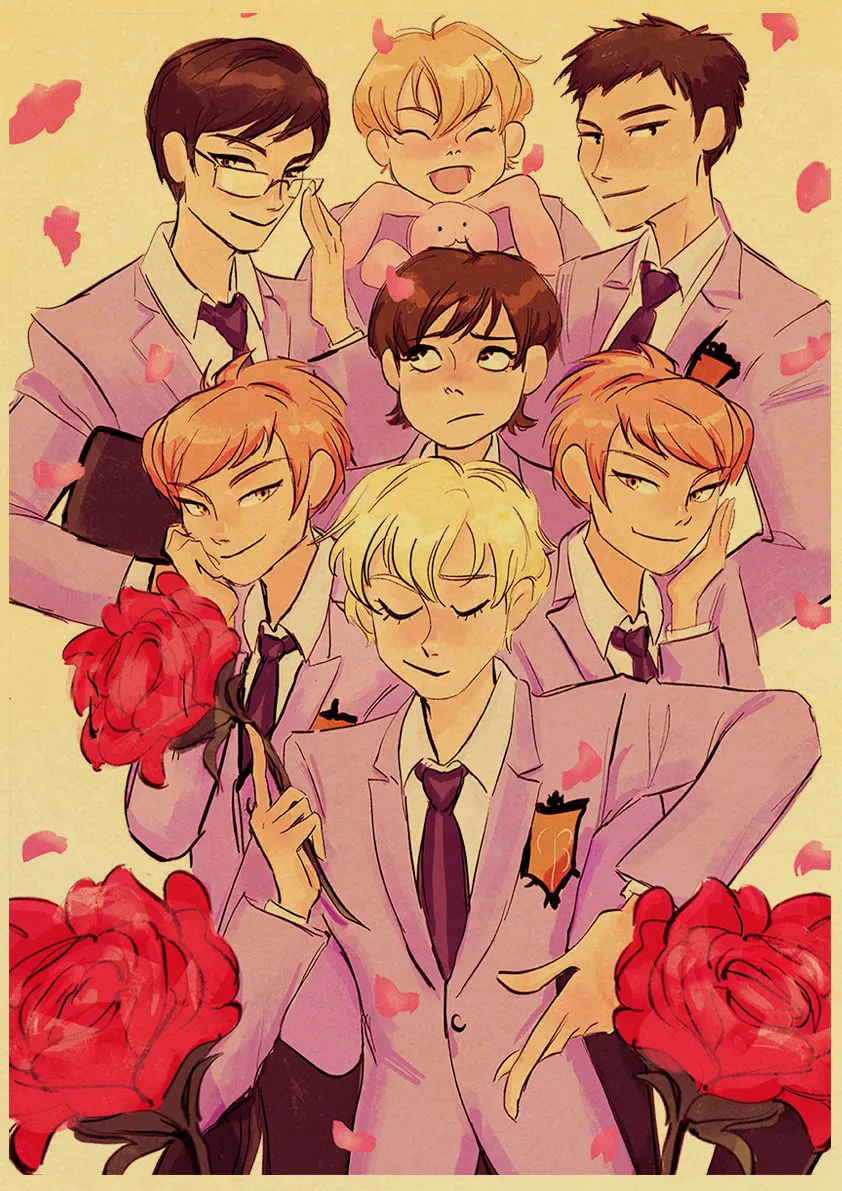 Vintage Japanese Anime Ouran High School Host Club Retro Poster Wall Art Stickers For Home Room Cafe Bar painting Decals