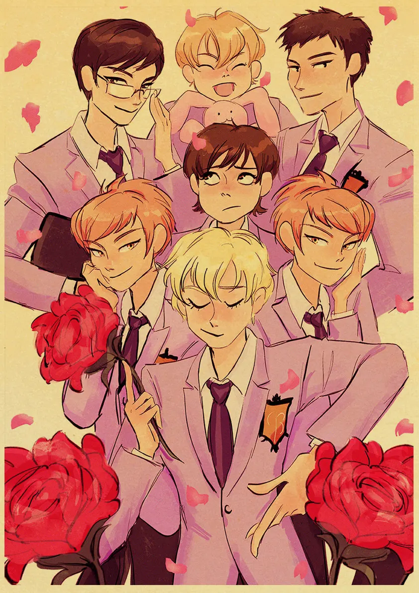 Vintage Japanese Anime Ouran High School Host Club Retro Poster Wall Art Stickers For Home Room Cafe Bar painting Decals 