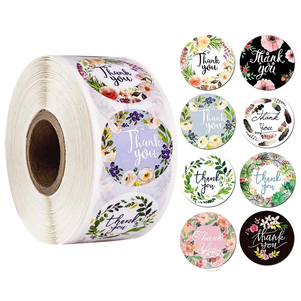

500/Roll Decorative Sticker Tag Baking Sealing Stickers Gift Decorative Stickers Thank You Flower Stickers Decoration