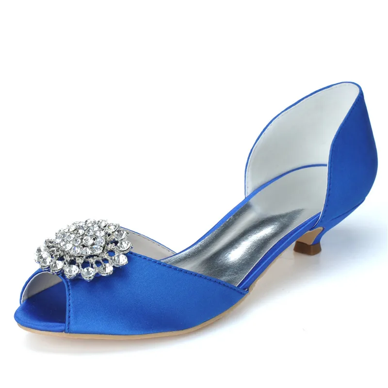 Royal Blue OnnPnnQ/свадебные атласные туфли на низком каблуке с кристаллами для невесты, с открытым носком, без шнуровки, под вечернее платье, женские туфли-лодочки - Цвет: Royal Blue