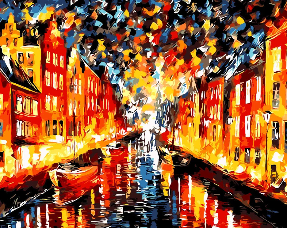 

Creative DIY Digital Oil Painting Street View Neon Living Room Sofa Wall Pure Painted Coloring Decorative Painting Modern Minima
