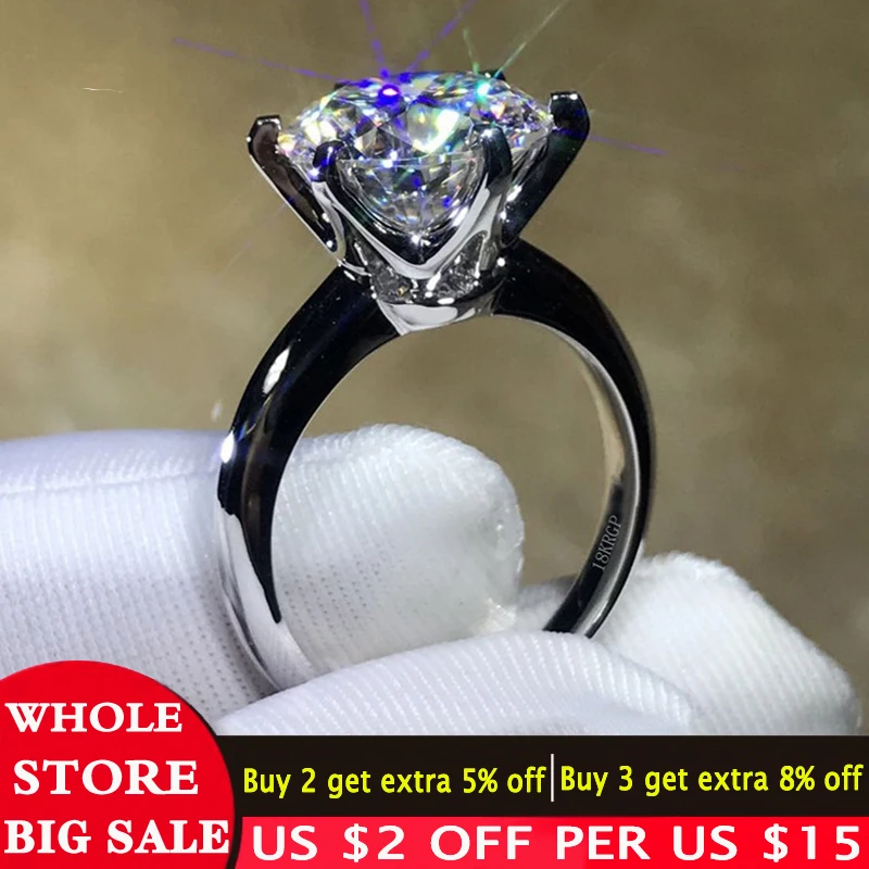 LMNZB чистое однотонное 18K Белое/желтое/розовое золото кольцо солитер 2.0ct