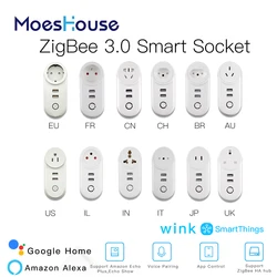 ZigBee 3.0 Smart Socket Plug with 2 USB Interface Remote Voice Control Work with SmartThings Wink Echo Plus and Most Zigbee Hub