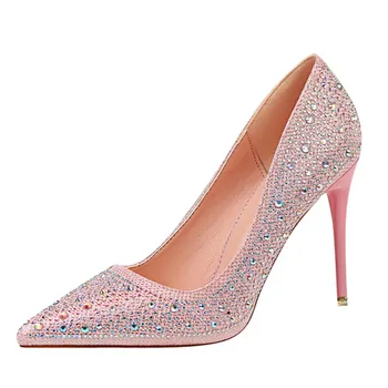

Shoes Woman Colorful Diamond Solid High Heel Slip-On Pointed Shallow Print Expensive Four Seasons Shoes Woman High Heel