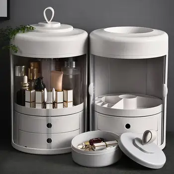 

Rotating Cosmetic Storage Box Dust-proof Desktop Household Portable Vanity Case Mask Skin Care Product Rack Shelf for Bedroom