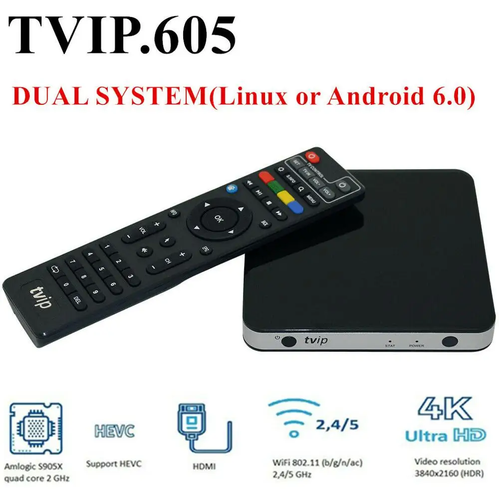  Original TVIP605 Smart TV Box 8G S905X Support IPTV Box Tvip 605 Double System Linux or Android OS 