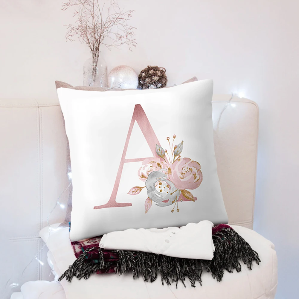 Подушка с буквенным принтом Английский алфавит, полиэстер, детская комната для дома, свадебная кровать, наволочка с цветочным рисунком, 45x45 см