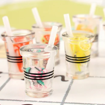 

3Pcs 1:12 Dollhouse Mini Drink Juice Cup Miniature Accessories Bottle Gifts Resin Fruit Tea Cup Simulation Drinks Model Toy Doll