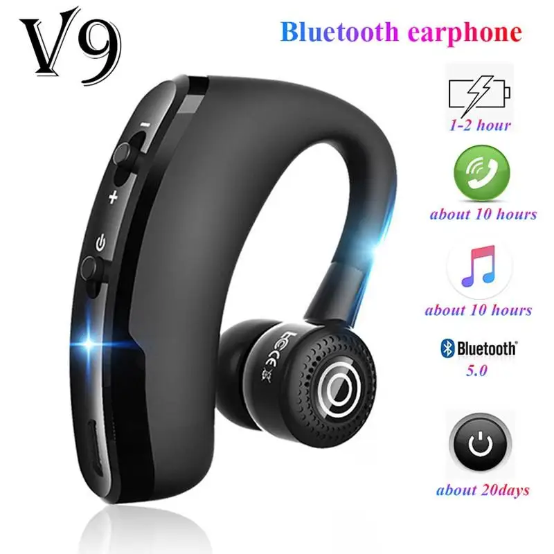 V9 Single Ear Business Earphone Hanging RDA Scheme 5.0 Sports Bluetooth Headset Fone De Ouvido Headphones Earbuds Auriculares |