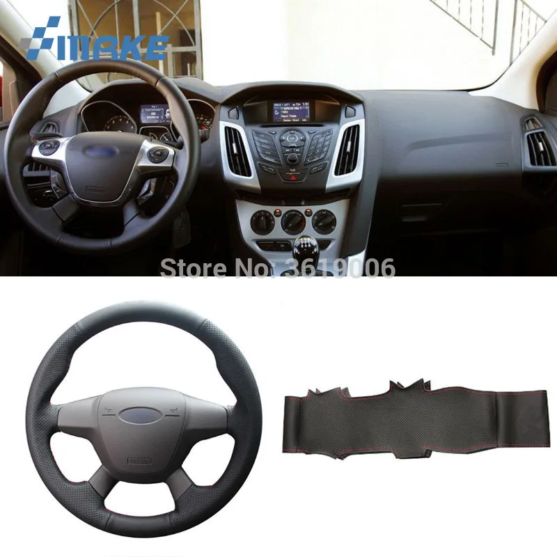

Нескользящий чехол на руль автомобиля для Ford Escape 2013-2016, черная кожаная Красная Нить, прошитый вручную
