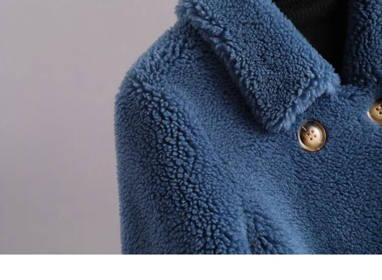 Winter Teddy Parka Genuine Sheep Wool Mid Long Jackets Women Double Breasted Office Lady Fur Coats Loose Outerwear Fur Clothing