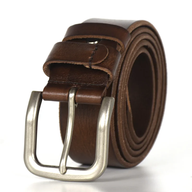 NEW luxury genuine leather belt men vintage pin buckle men's belt handmade jeans strap cowhide young army green color