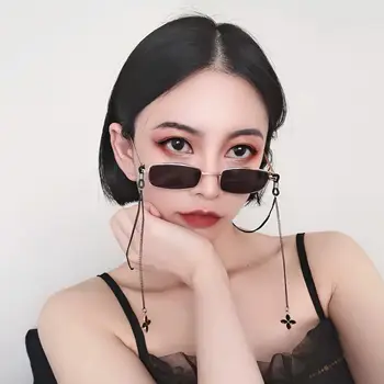 

Korean version retro square black sunglasses hanging chain fashion sunglasses net red glasses chain female sunglasses wave