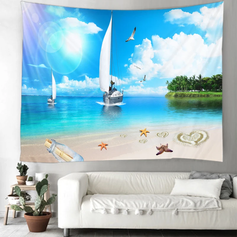 

Beach tapestry beach sailing background digital printing tapestry living room bedroom decoration tapestry