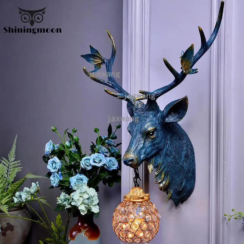 

Nordic Art Creative Antlers Vanity Mirror Lights Wall Lamps House Balcony Patio Wall Lights Gold Glass Bedside Wall Sconce Lamp
