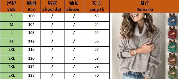Plus Size Knitted Turtleneck Women's Sweater Long Sleeve Oversize Button Female Sweaters Winter Fashion Casual Ladies Clothes