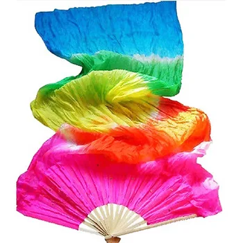 

Hand Made Colorful Silk Bamboo Flame Belly Dance Long Children Adults Folding Fan Veils Art Yellow Red Blue