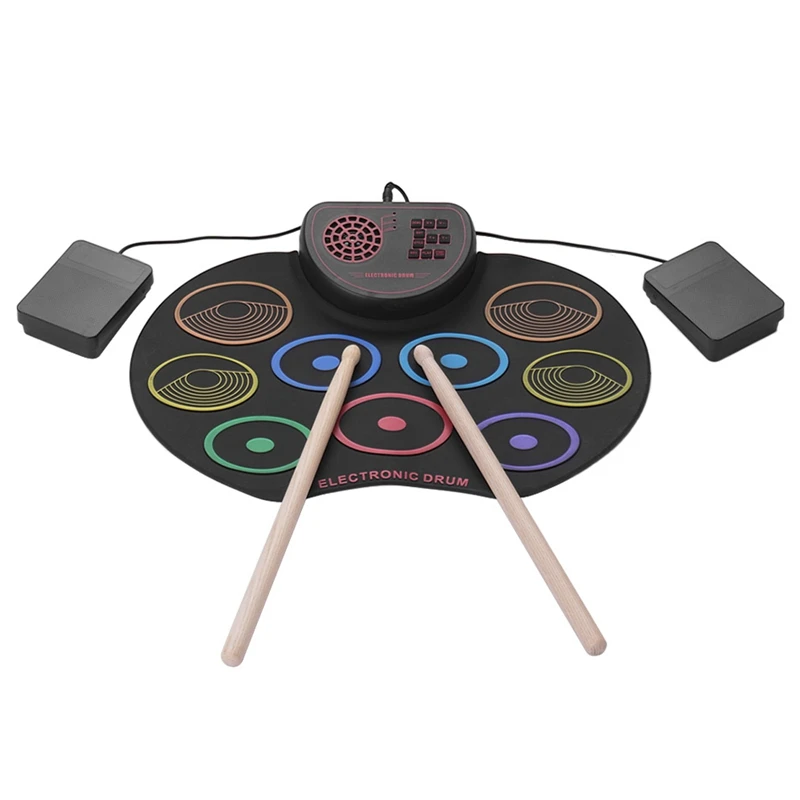 Kit de almohadilla de tambor enrollable Digital juego de tambor electrónico portátil USB 9 almohadi