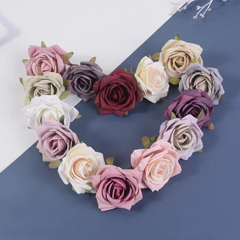 

5pcs 7cm artificial flower silk rose head For wedding home decoration DIY wreath scrapbook handmade accessoriesflowers