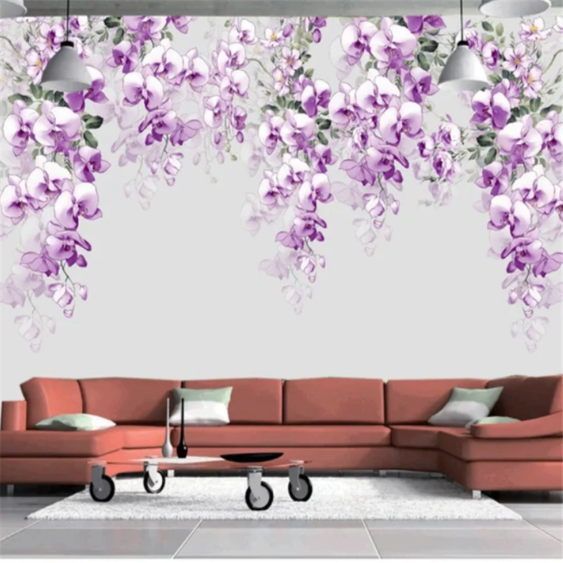 wellyu Custom mural 3d wallpaper European-style hand-painted purple floral background living room bedroom | Обустройство дома