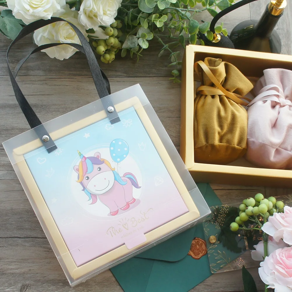 15*15*6.5cm 3set Gold Cute Unicorn Balloon Design Paper Box + Bag As Birthday Baby Shower DIY Gift Packaging Use | Дом и сад