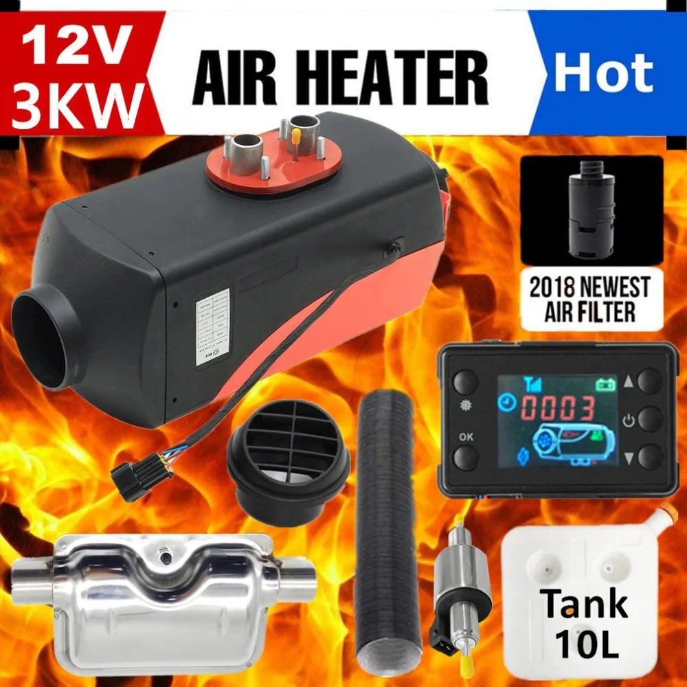 

12V 3KW Parking Diesel Air Heater Single-hole Switch with Muffler Universal For Tank Vent Duct Thermostat Caravan