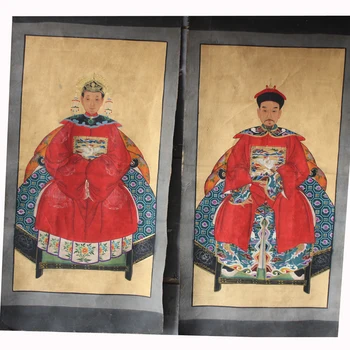 

hand painted ancestor paintings on canvas fabric (pair)